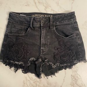 Black distressed American eagle jean shorts